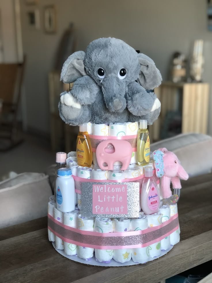 Grey Elephant Diaper Gift Set